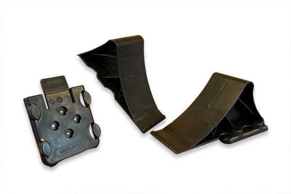 Caravan wheel chocks for added safety and stability, designed for use with caravans in Australia.
