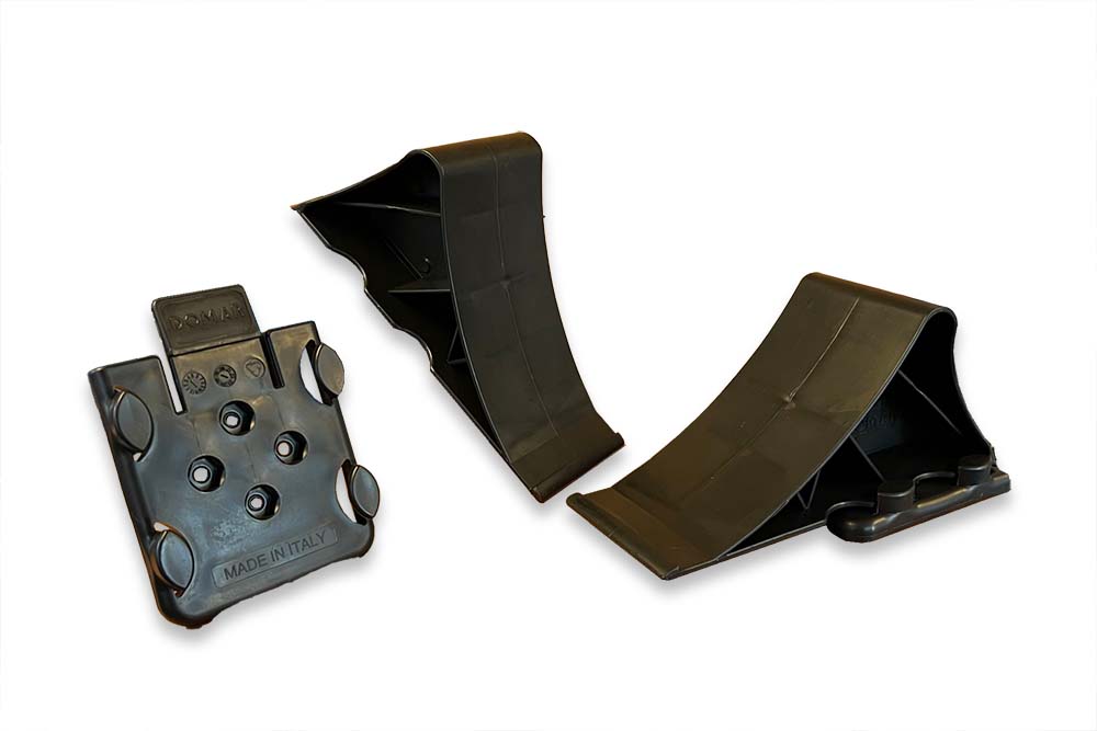 Caravan wheel chocks for added safety and stability, designed for use with caravans in Australia.